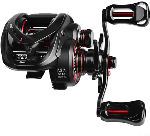 Zilimontt Carrete de pesca negro con alarma de descarga, arrastre máximo de 8 kg, relación de transmisión 7.2:1, rodamientos de bolas 5+1, para uso en agua dulce y salada (volante derecho)