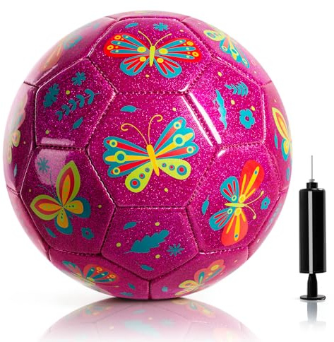 U&C Planet Kids Football Size 2 Mini Traning Ball with Pump | Small Ball for Children, Garden Indoor & Outdoor Toy, Durable Butterfly Design, Christmas Birthday Gift for Boys & Girls