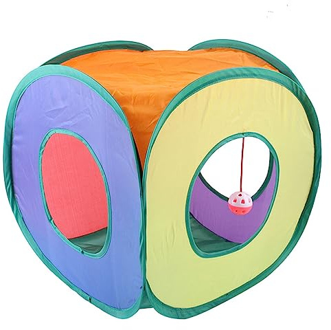 Tunnel per gatti e cubo da gioco, pieghevole, in poliestere resistente, giocattolo interattivo per gatti con campane e 3 aperture, nascondiglio per gatti e cani di piccola taglia, 40 cm,