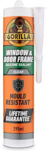 Gorilla Window & Door Clear Silicone Sealant, 295ml – Mould Resistant, 100% Waterproof, Rain Ready in 30 Minutes, Shrink & Crack Proof | Use on Frames, Doors & More