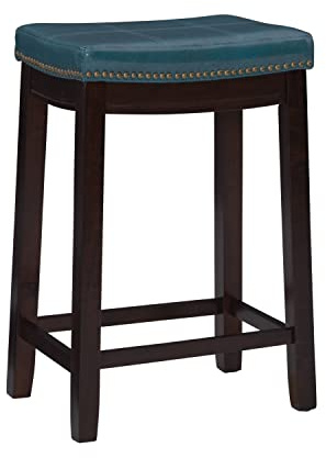 Linon Carson Blue Backless Counter Stool, Brown