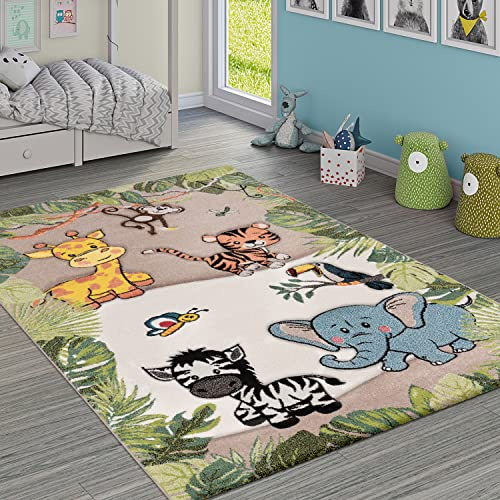 Paco Home Alfombra Infantil Animales Salvajes Crema Beige, tamaño:160x230 cm