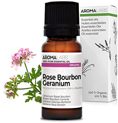 BIO - Rose Bourbon Geranium Essential Oil - 10mL - 100% Pure, Natural, Chemotyped and AB Certified - AROMA LABS (French Brand)