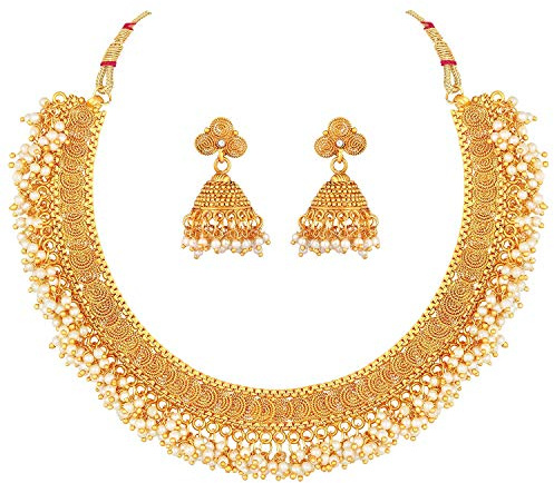 Aheli Indian Wedding Wear Faux Pearl Necklace Jhumki Earring Traditional Bharatanatyam jewellery set for Women