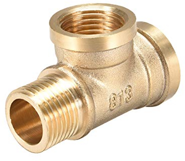 sourcing map Brass Tee Pipe Fitting G1/2 Male x G1/2 Female x G1/2 Female T-Shaped Connector Pipe