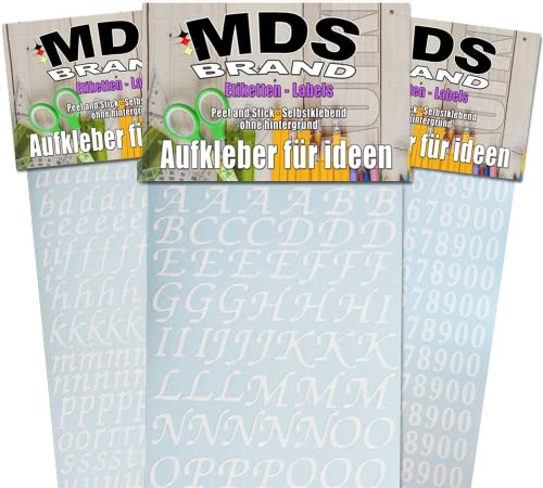 MDSBrand 1,5cm Schreibschrift Buchstaben Aufkleber & Zahlen Aufkleber 3er/pk ideal für Hochzeit, Weihnachten und Geburtstagen, einfach zum basteln und gestalten von Karten & Fotoalbum 72 (Weiss)
