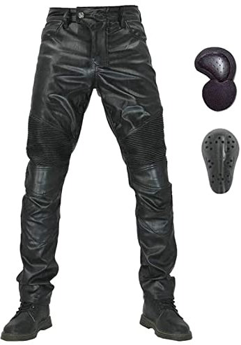 Pantaloni da Moto in Pelle Elasticizzata Protettiva, Pantaloni da Moto Dritti Impermeabili E Antivento, Pantaloni Anti-Caduta (XL)