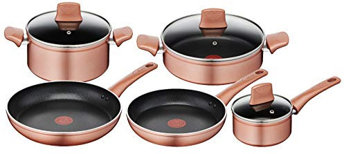 Lagostina Set di Pentole e Padelle Antiaderenti in Alluminio per Gas e Forno 8 Pezzi, Esterno Effetto Rame, Indicatore Cottura Thermo-Signal, con 2 Casseruole, 2 Padelle, Tegame, 3 Coperchi