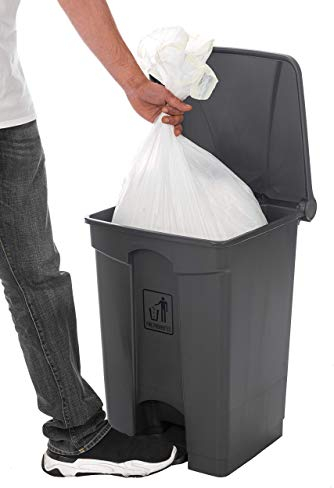 Premium Plastic Pedal Bin Recycling Dustbin Garbage Trash Can With Lid | Commercial Indoor Outdoor Recycling Bins 45L Grey
