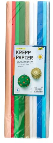 Folia 82394 – Assortiment de 10 Rouleaux de Papier crépon X – Mas, Chaque Rouleau d'environ 50 x 200 cm, Papier très élastique et Fin, avec Une Surface inégale et Rugueuse