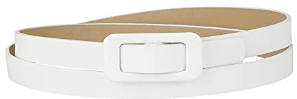 Allegra K Skinny Slim Thin Nonporous Waist Belt Rectangle Buckle PU Leather Solid Simple Belts for Jeans Dress Cream Fit waist up to 99cm/39