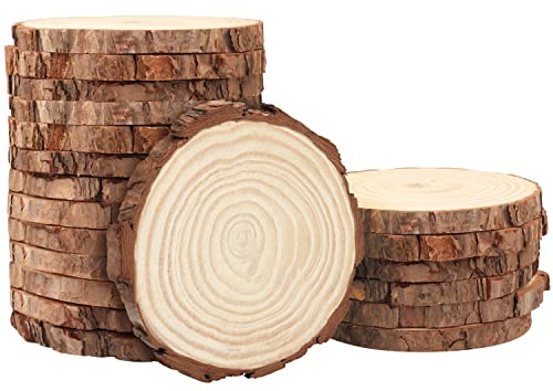 Kurtzy Unbearbeitete Natürliche Baumscheiben (20 Stk) 12-14 cm Durchmesser, 10 mm Dick - Rustikale Glatte Holzscheiben zum Basteln mit Rinde - Für Kunst, DIY, als Baumscheiben Deko & Weihnachtsschmuck