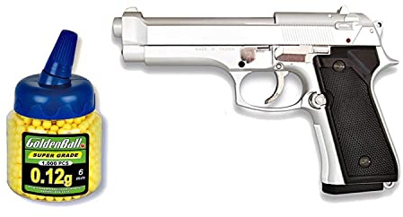 Pistola Airsoft MF-9S metálica. Potencia 0,5 Julios. Calibre 6mm + Funda Portabalines + 1000 Bolas. 49615/21993/23054.