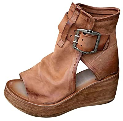 High Top Sandals for Women Platform Summer Vintage Casual Fish Mouth Open Toe Buckle Hollow Chunky Wedge Sandals Comfy Ladies Outdoor Roman Shoes