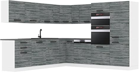 Belini Küchenzeile Küchenblock Küche L-Form Jane Küchenmöbel mit Griffe, Einbauküche ohne Elektrogeräten mit Hängeschränke und Unterschränke, ohne Arbeitsplatten, Glamour Wood