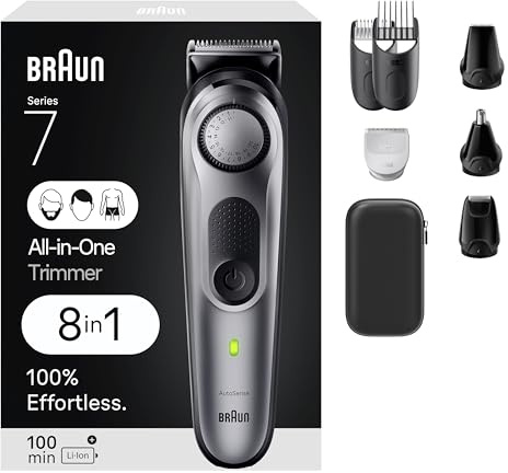 Braun All-in-One Style Kit Series 7 7410, 8-in-1 Trimmer for Men with Beard Trimmer, Body Trimmer for Manscaping, Hair Clippers & More, Sharpest Blade, 40 Length Settings, Waterproof