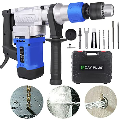 Bohrhammer SDS-Plus 1500W, 6 Joule Abbruchhammer Bohrmaschine Betonhammer, 3 Modi und 6 variabler Geschwindigkeit, inkl. SDS Plus Hammerbohrer/Spitz-und Flachmeißel/Koffer, Im Beton 32mm