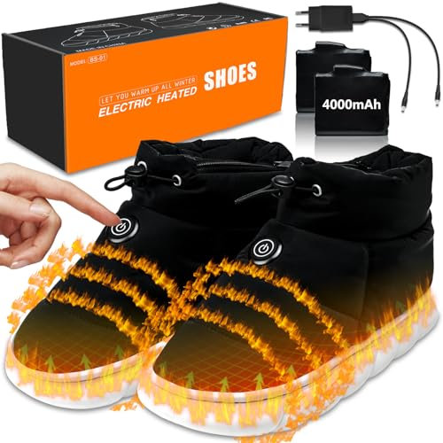 ZONSUSE Scarpe Riscaldate,3.7 V 4000mAh Scaldapiedi Elettrico, con Adattatore UE,Pantofole Riscaldanti Uomini Donna,Scarpe Calde Ricaricabili,per Inverno Protezione FreddoTenere Caldo Casa (36-37)