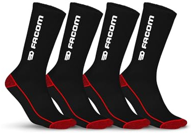 Facom Chaussette de Travail Homme, Chaussettes Hautes Homme, Double Renfort & Résistante (Lot de 4), Taille 43/46 - Noir/Rouge/Blanc