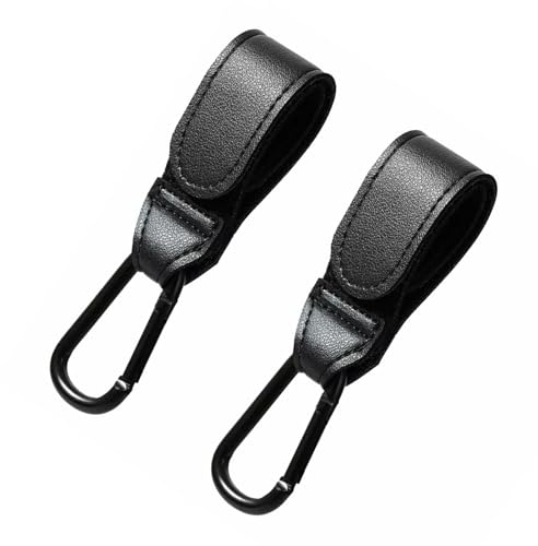 Ryaupy 2 Stück Kinderwagen-Haken-Clips für Kinderwagen, Lederzubehör zum Aufhängen von Einkaufstaschen, Handtaschen, Schwarz