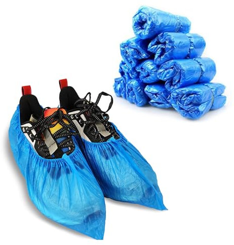 100 Stück Schuhüberzieher Einweg, Blaue Überziehschuhe mit Anti-Rutsch Sohle, Rutschfeste ABS Überzieher Schuhe, Robuste Einweg Überschuhe für Hygiene und Schutz, Perfekt für Haushalt, Klinik, Labor