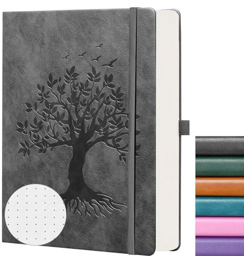 ZXHQ B5 Bullet Dotted Journal Notizbuch: 150gsm dickes Papier, 256 Seiten, Punktraster-Hardcover, Lebensbaum-Design, feine Innentasche - 19.5 × 25.5cm Dunkelgrau