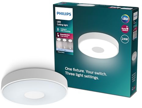 Philips Coiner SceneSwitch LED Deckenleuchte, rund, 24 W, 2800 Lumen, 4000 K, Weiß, IP20, kühlweißes Licht, 3 Lichteinstellungen