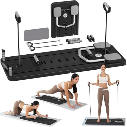 ExeractFit Pilates Board - 2026 Upgraded Pieghevole Macchina Reformer Pilates per Casa Multifunktional Tavola da Pilates Addominali Rullo Rimbalzo Automatico(Nero)