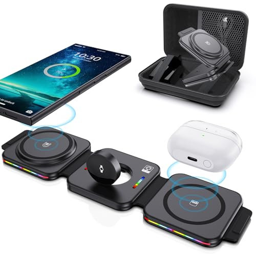 Chargeur Induction pour Samsung S25 Ultra, 3-en-1 Chargeur sans Fil pour Samsung S24/S23/S22/S21/Ultra, Ainsi Que Les Montres Galaxy Watch 7/6/5/4 et Les écouteurs Galaxy Buds 2/Pro 2 - Noir