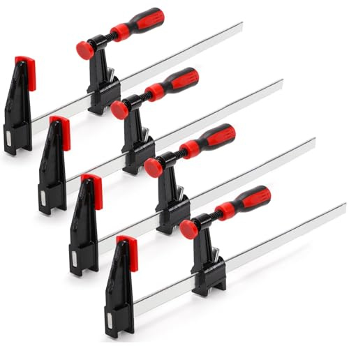 ZAVOOS 4 Pack Bar Clamps for Woodworking, 12 Inch One-Handed Medium Duty Steel F Clamps Set, 600 Lbs Load Limit Quick Release Wood Parallel Spreader for Woodworking, DIY Projects