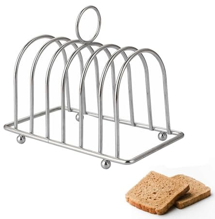 ERFGT Soporte para Tostadas, Estante para Tostadas, Soporte para Pan Tostado, Soportes de Acero Inoxidable para Tostadas, Rejilla para Pan con 6 Ranuras, para Panaderías, Casa, Restaurantes - Plata