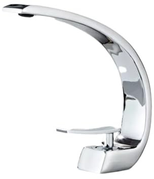 Gold Bathroom Basin Faucet Single Hole Undercounter Washbasin Tap with Hot and Cold Water Control Large Elbow Design for Household Use