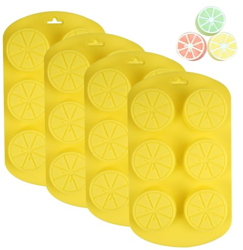 4 Piezas Molde Silicona Limón, 6 Cavidades Molde de Silicona para Forma Fruta, moldes de silicona Antiadherente de Calidad Alimentaria, para Hacer Cubitos de Hielo,Jabón,Pasteles y Caramelos