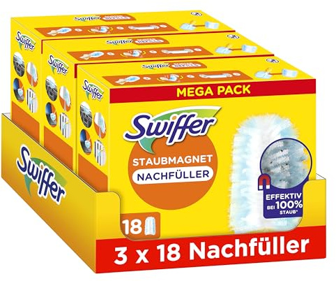Swiffer Staubmagnet Nachfüllpackung, 54 Tücher (3×18), Fängt Und Schließt 3-mal Mehr Staub Und Haare Ein Als Herkömmliche Staubwedel
