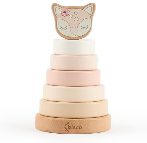 Bieco Tour en Bois Empilable pour Bébé - FSC® Durable - 19 cm - À partir de 1 an - Anneaux Éducatifs