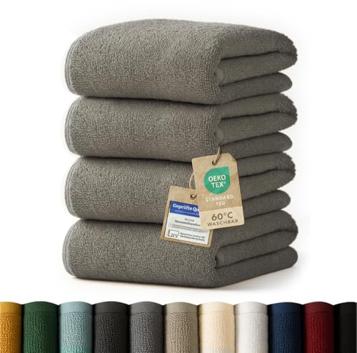 Blumtal Premium Frottier Handtücher Set 4 teilig 100% Baumwolle - Oeko-TEX zertifiziertes Towel 4X (50x100 cm) - Ultra saugstarkes Frottier Handtücher Set waschbar °60 - Handtücher Grau