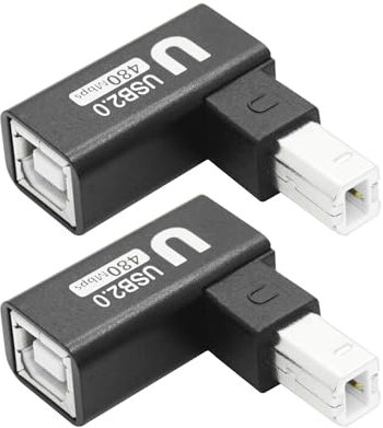 Riertostng 90 Degrees USB 2.0 Printer Connector Adapter, Up Angle USB Type B Male to Female Extender and 480Mbps Data Transmission, Metal Shell, for Printer, Scanner, Fax, Piano Mixer etc - 2Pcs