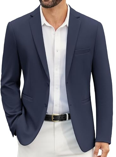 COOFANDY Herrkavaj, blazer, frizet, lätt, sport, kostymjacka, 2 knappar, normal passform, bröllop, kavaj, Marinblå, XXL