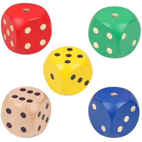 YIPFEN 5 Grands dés en Bois, Parfaits pour Jeux de société, Puzzles et Plus (30 mm) (Couleurs variées)