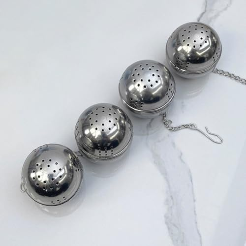 FUBESK Infusor de bolas de acero inoxidable para té de hojas sueltas, 10 filtros de malla ovalados con gancho de cadena, compatible con tazas y teteras