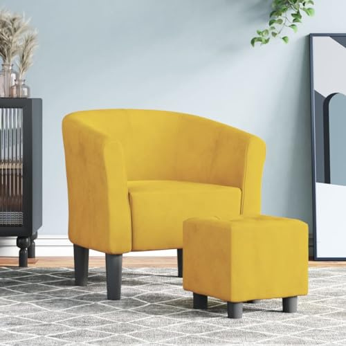 Mimdixy Sillón de masaje para salón, sillón club con reposapiés, terciopelo amarillo, para salón y dormitorio