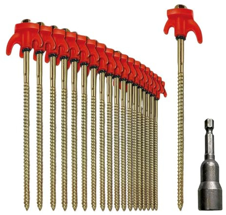 BTCLASSIC 12 picchetti per tende, picchetti in acciaio con filettatura, 12 cuscinetti in plastica, stabili e robusti, per campeggio, all'aperto, terreni duri