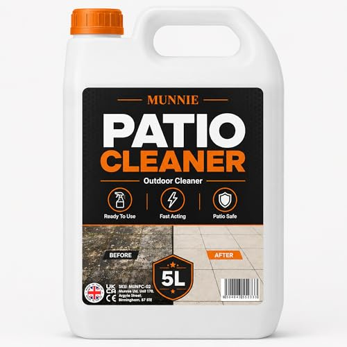 Munnie Patio Cleaner 5L Outdoor Driveway Cleaner & Moss Remover for Concrete, Decking, Paths & Block Paving Slabs – Algae Remover, Patio Black Spot Cleaner, Path & Tarmac Surface Wash