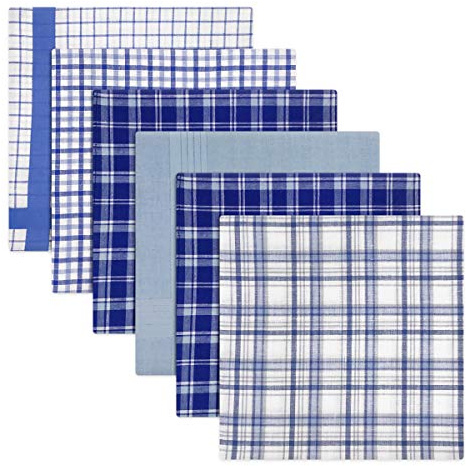 Taschentücher für Herren / Herren, kariert und gefärbt, Blau oder Violett mit Satinstreifen, 100 % Baumwolle, 40 x 40 cm, 6 Stück, blau, Einheitsgröße