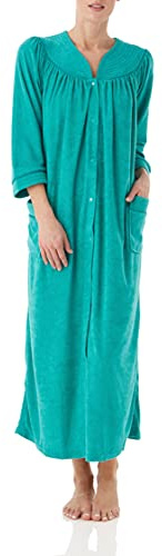 AmeriMark Women Full-Length Snap Front Terrycloth Long Bathrobe – Loose Absorbent Full-Coverage Plush Long Ankle Bath Robe