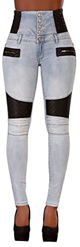 Glook Mujer Pantalones Vaquero Skinny Push Up Pantalones Elástico Jeans Cintura Alta (44, Azul 4)