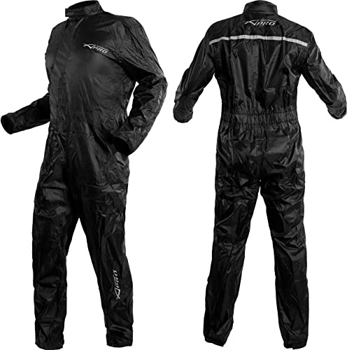 A-pro Combinaison Etanche Doublure Moto Reflechissant Motard Antipluie Nylon Noir 3XL