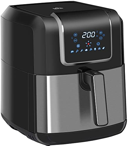 HOMCOM 6.5L Air Fryer, 1700W Air Fryer Oven with Digital Display, Rapid Air Circulation, Adjustable Temperature, Timer and Nonstick Basket for Oil Less or Low Fat Cooking, Black and Grey