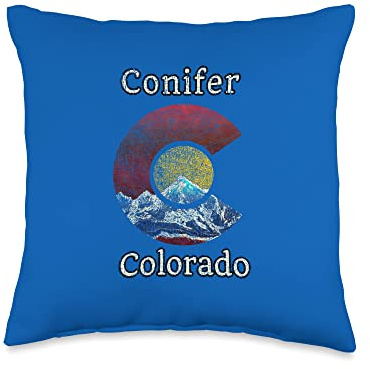 Conifer Colorado Flag Styled Mountain Throw Pillow