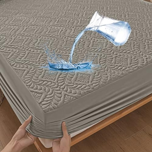 Wasserdichter Matratzenschoner 160x200cm Spannbettlaken Luxus, 3D-Muster, Super saugfähig, Atmungsaktive Matratzenbezug Wasserundurchlässiger Matratzen-Schutz Nässeschutz Spannbetttücher - Grau